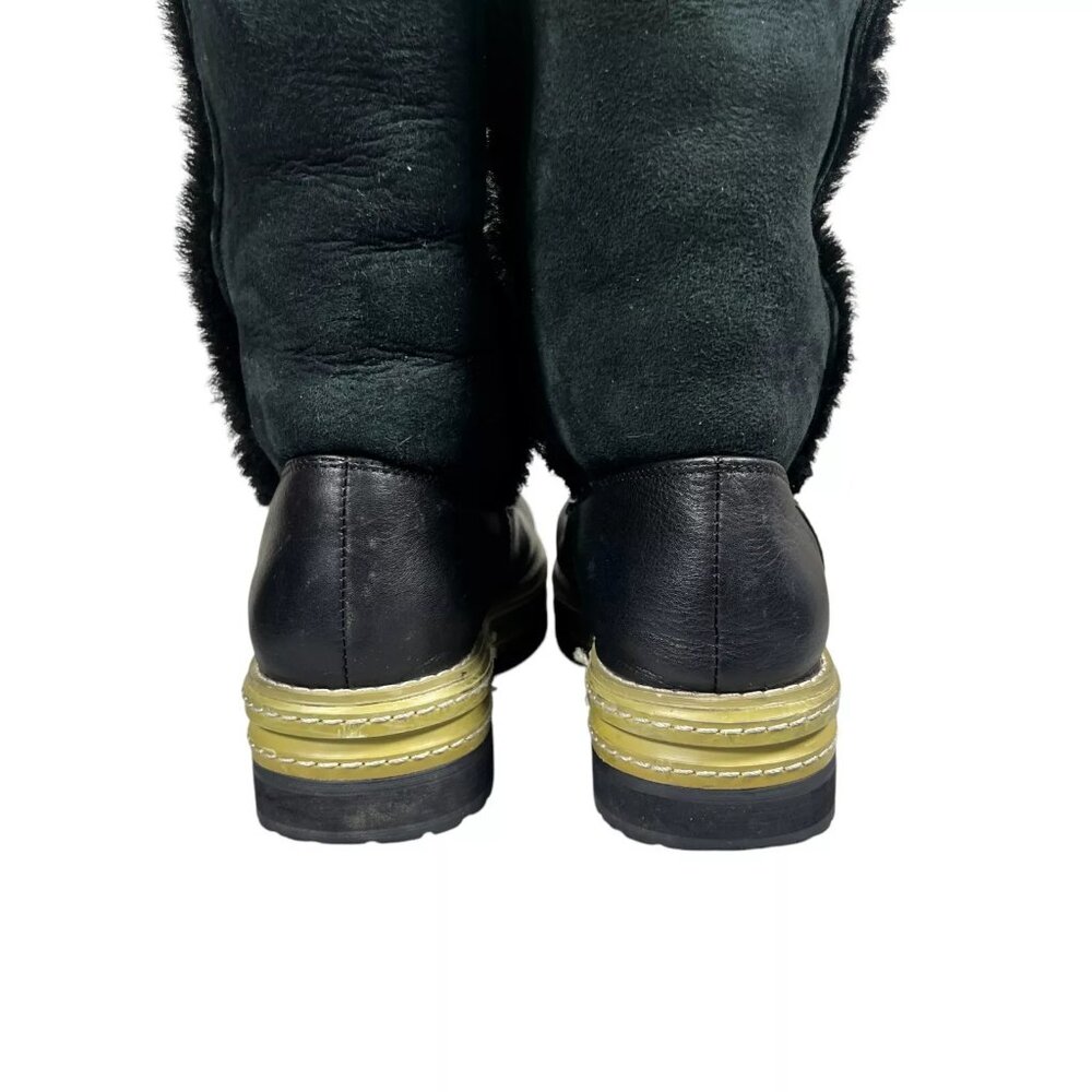 P1 Womens Black Leather Shearling Lining Lug Sole Mid Calf Boots Sz EU38 RARE - Picture 10 of 16